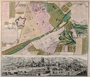 Mappa di Firenze con una vista prospettica, 1750